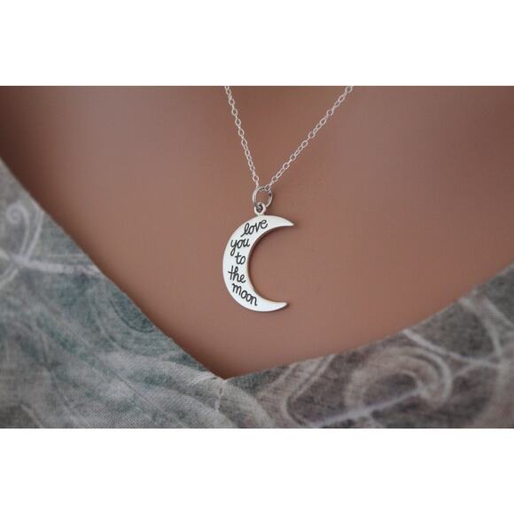 Sterling Silver Love You to the Moon Charm Necklace - Picture 1 of 5